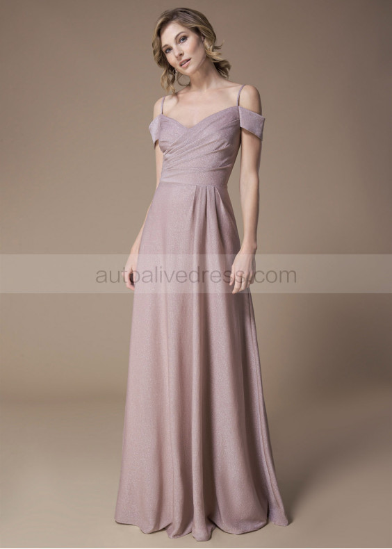 Cold Shoulder Pleated Rose Metallic Jersey Bridesmaid Dress